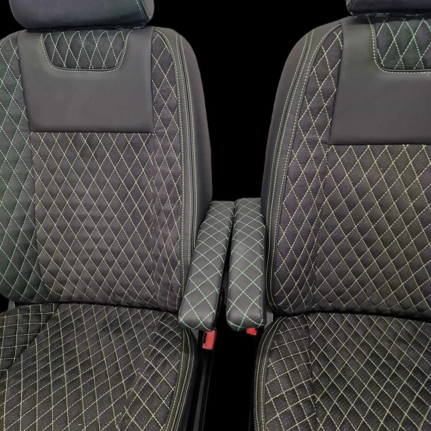 MERCEDES SPRINTER SEATS WITH SMALL GREEN STITCH image 0