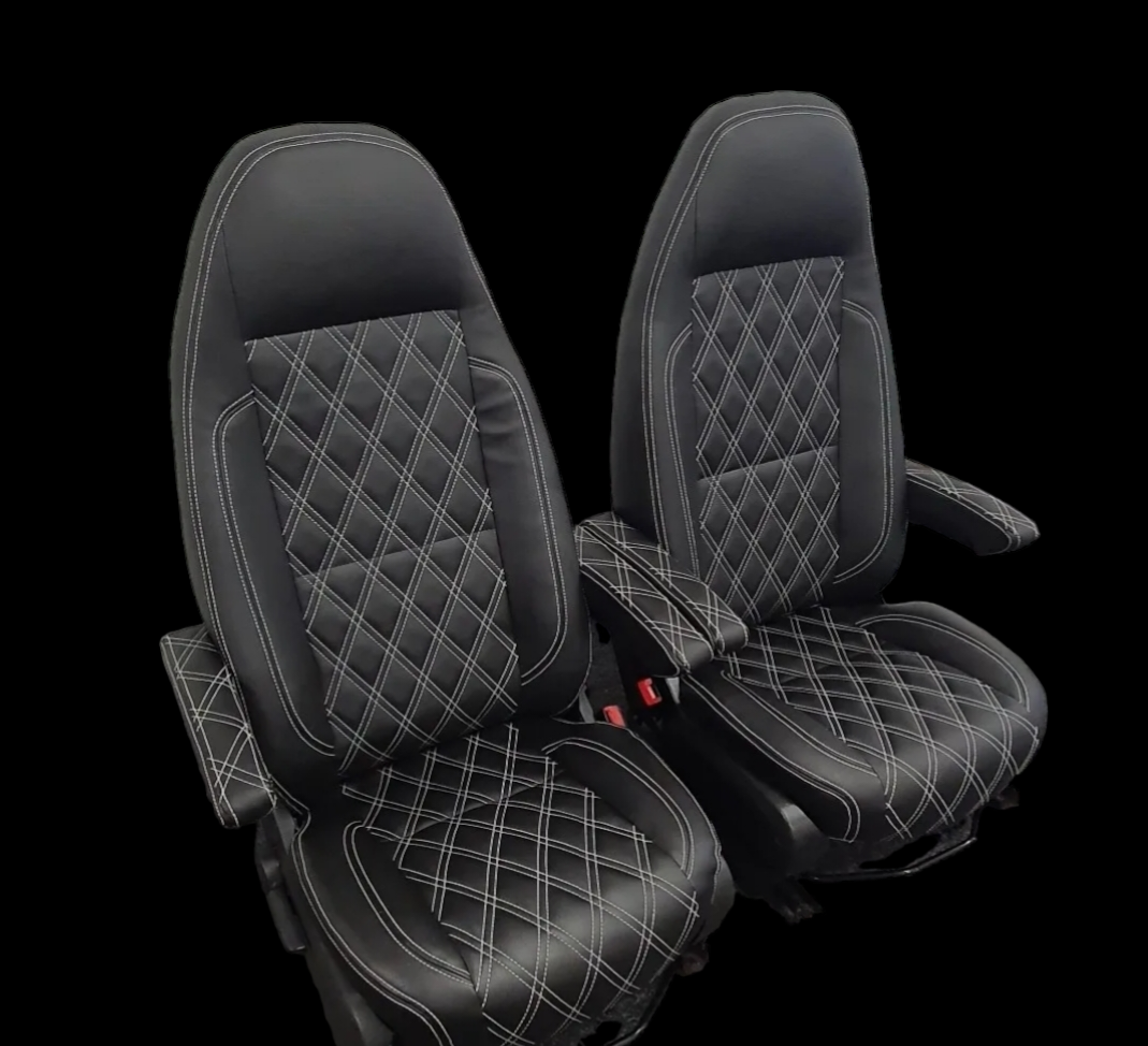 Mercedes Sprinter/VW Crafter Van Seats 2006-17 REAL LEATHER DOUBLE ARMRESTS image 0