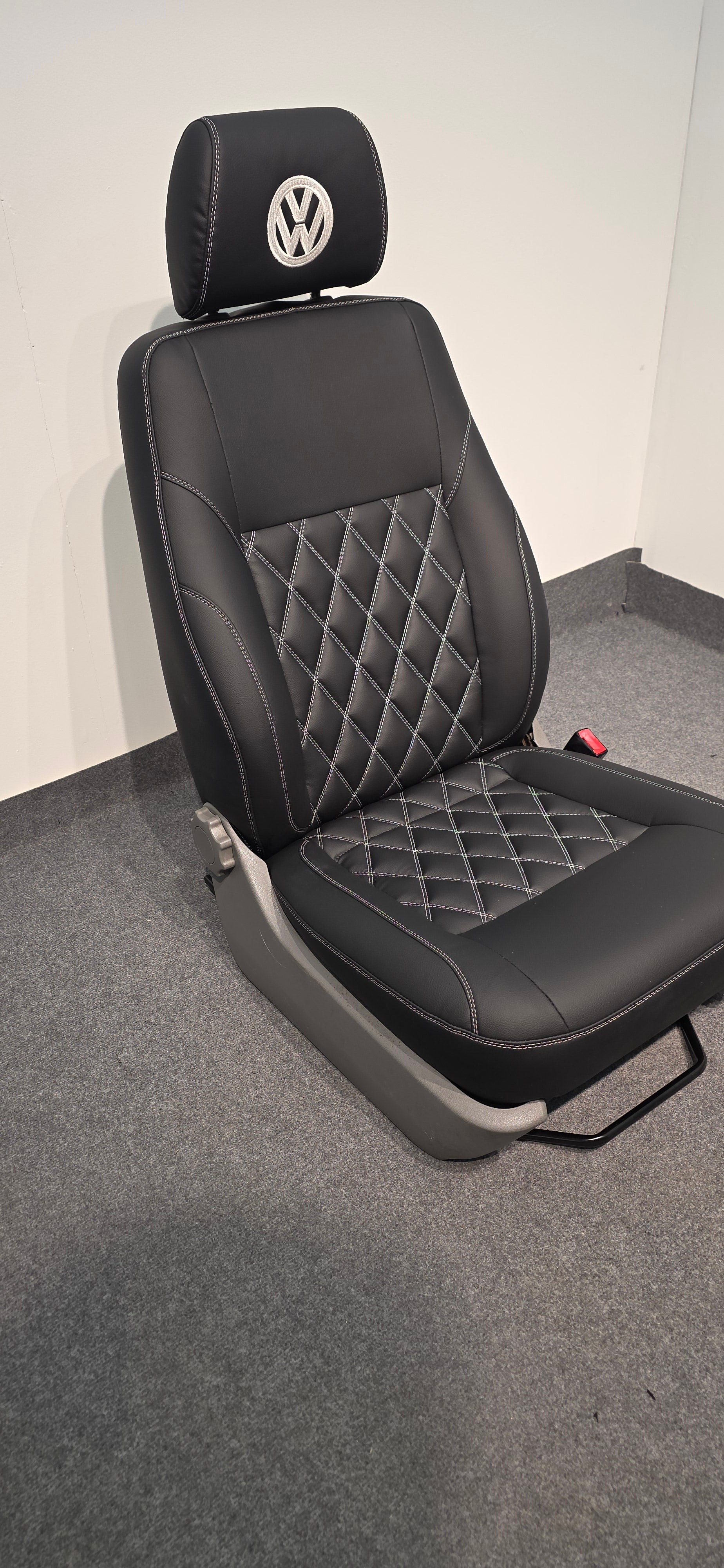 VW T5 single passenger seat trimmed in Black with Diamond stitching  image 1