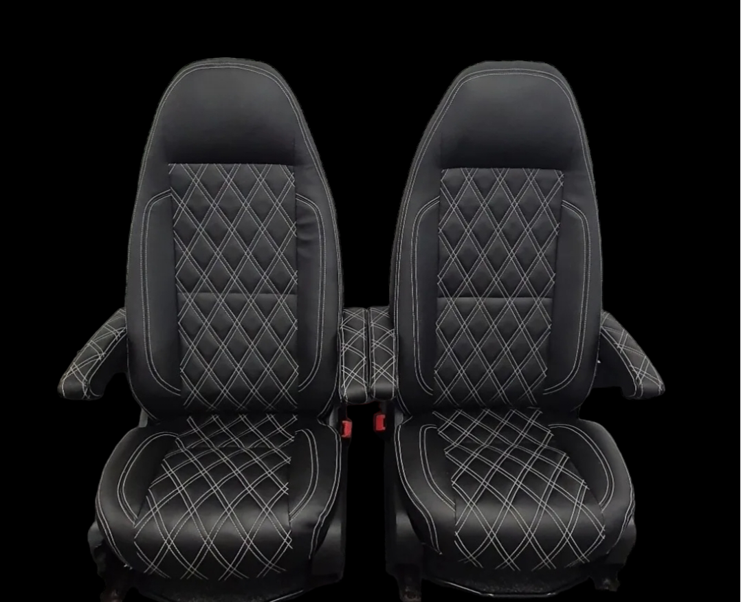 Mercedes Sprinter/VW Crafter Van Seats 2006-17 REAL LEATHER DOUBLE ARMRESTS image 1