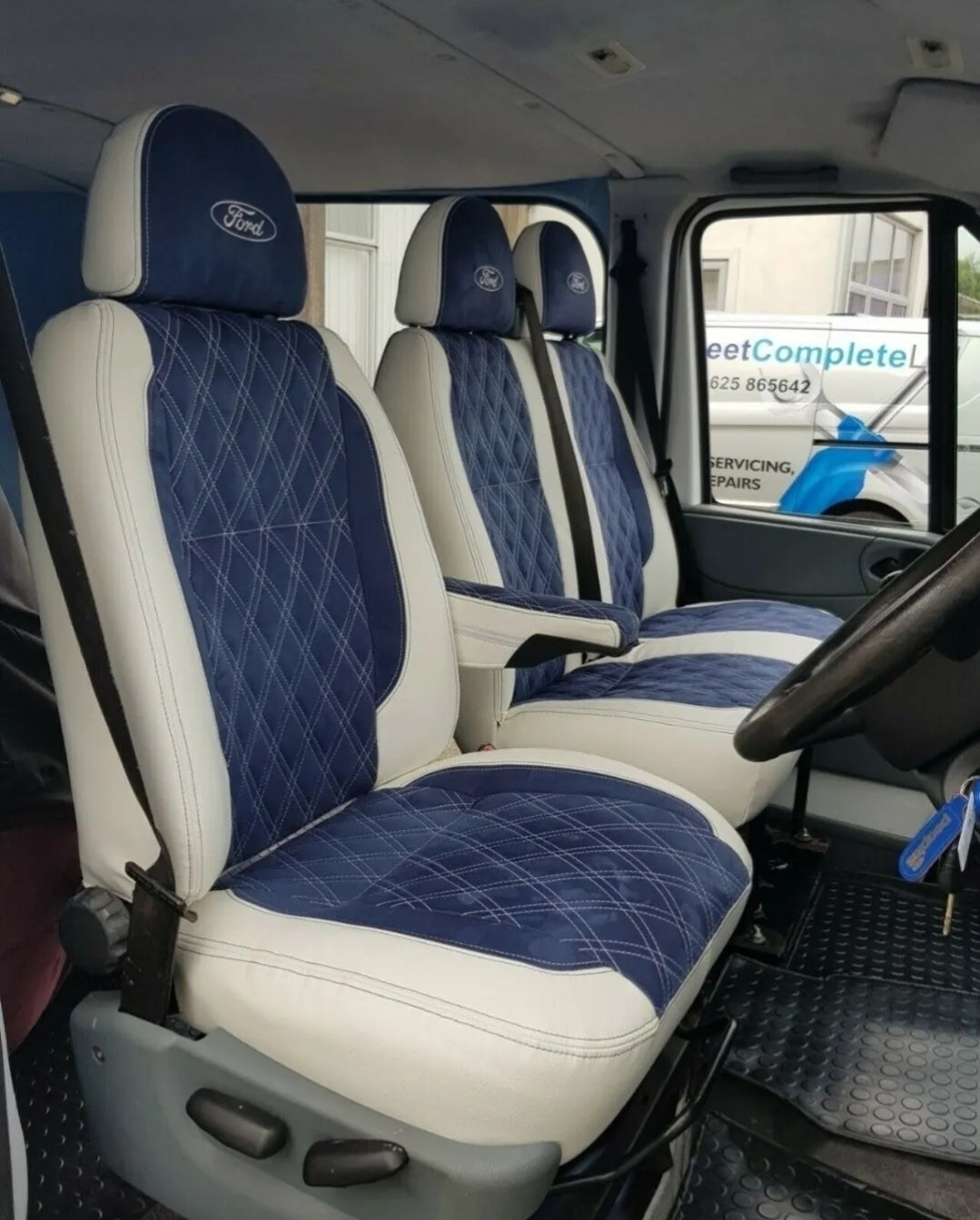FORD TRANSIT SEATS MK6 MK7 Set Blue & White image 2