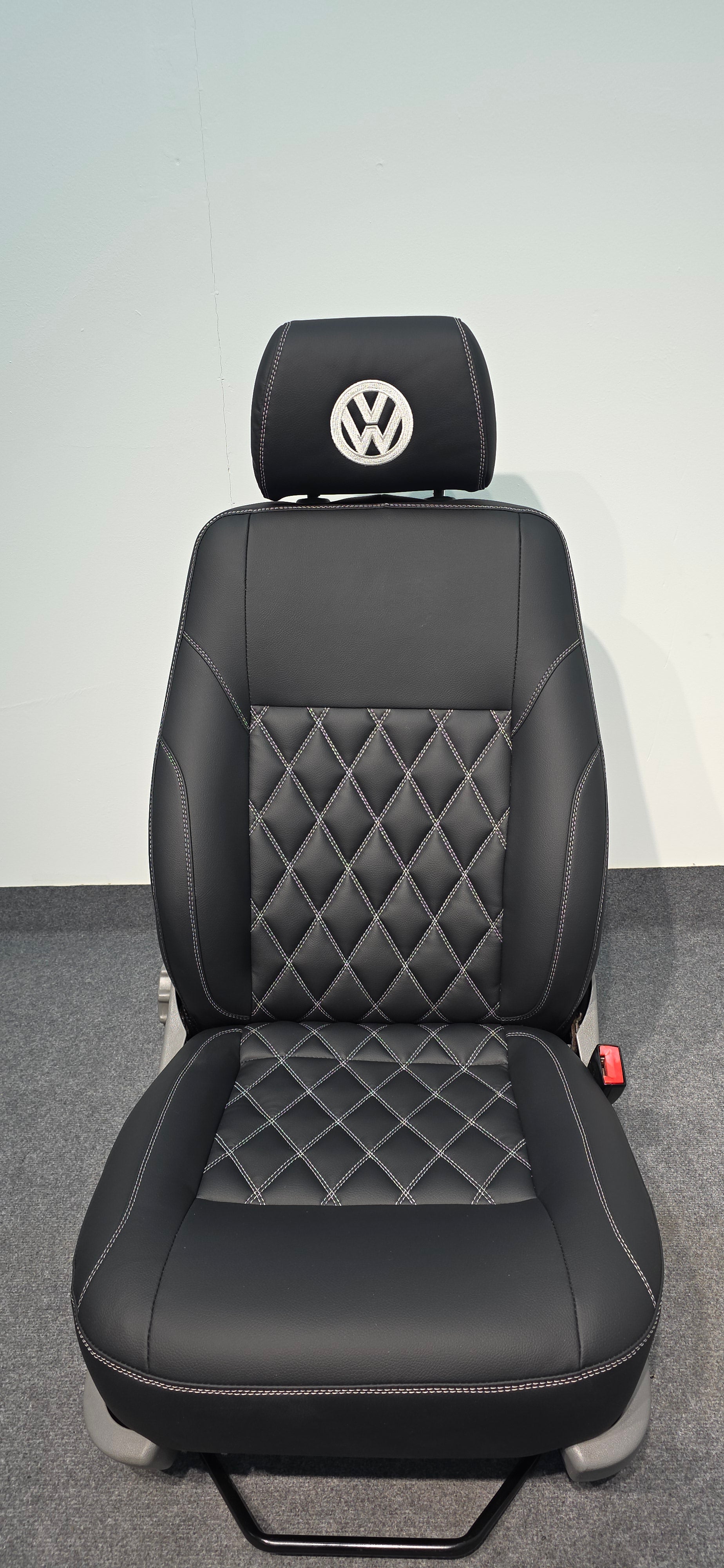 VW T5 single passenger seat trimmed in Black with Diamond stitching  image 0