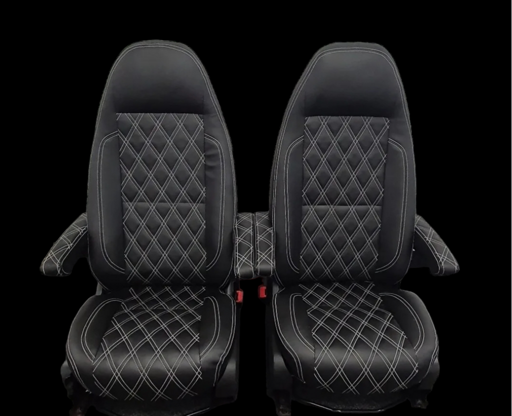 Mercedes Sprinter/VW Crafter Van Seats 2006-17 REAL LEATHER DOUBLE ARMRESTS image 1